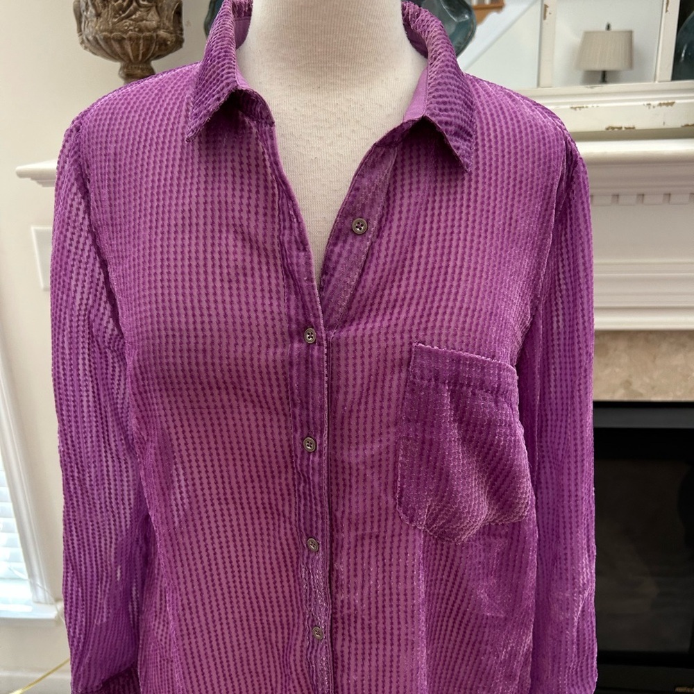 Anthropologie/Akemi + Kin Purple Longline Button-Up Shirt/Dress - Picture 4 of 10